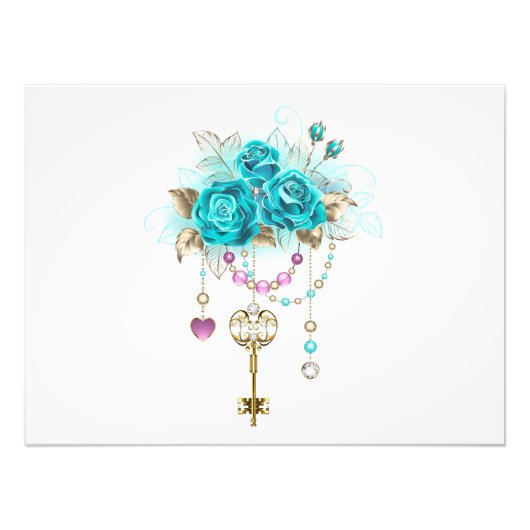 Turquoise-Rozen met Keys Foto Afdruk (Voorkant)