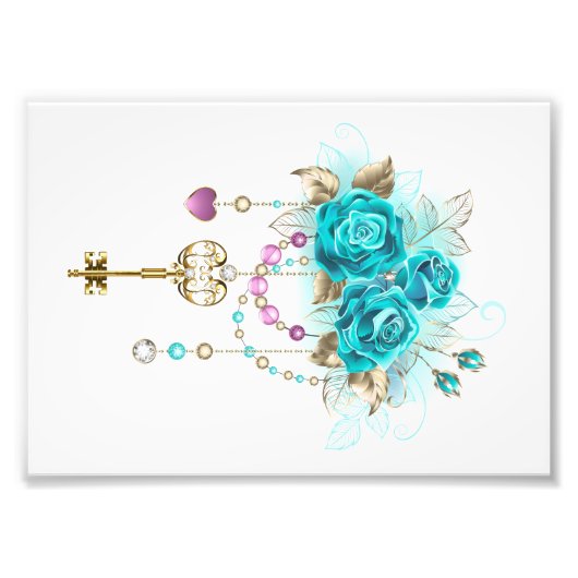 Turquoise-Rozen met Keys Foto Afdruk (Voorkant)