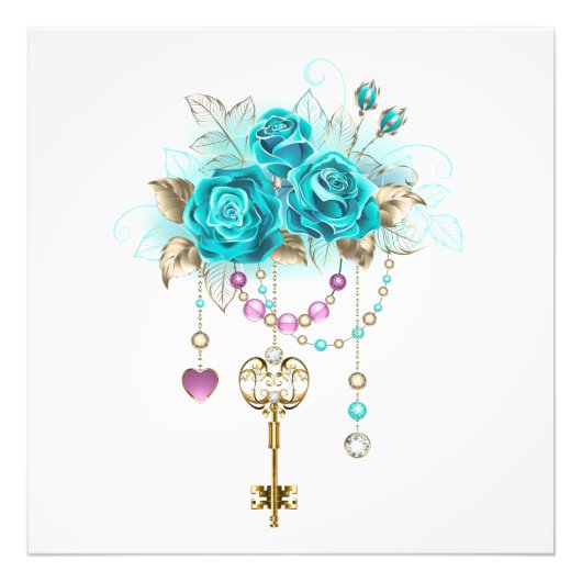 Turquoise-Rozen met Keys Foto Afdruk (Voorkant)