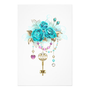Turquoise-Rozen met Keys Foto Afdruk