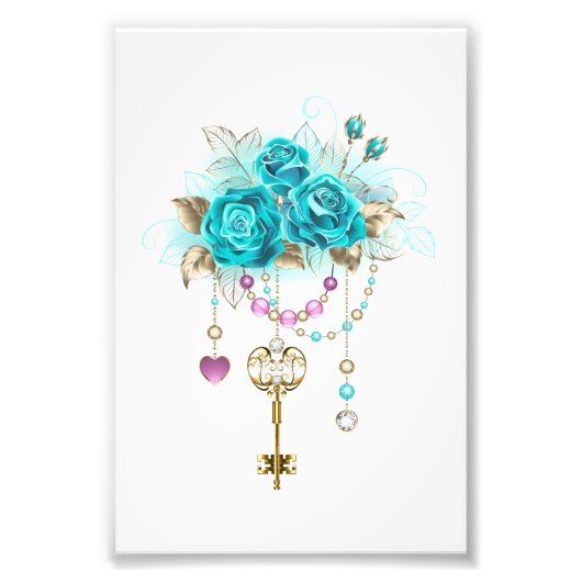 Turquoise-Rozen met Keys Foto Afdruk (Voorkant)
