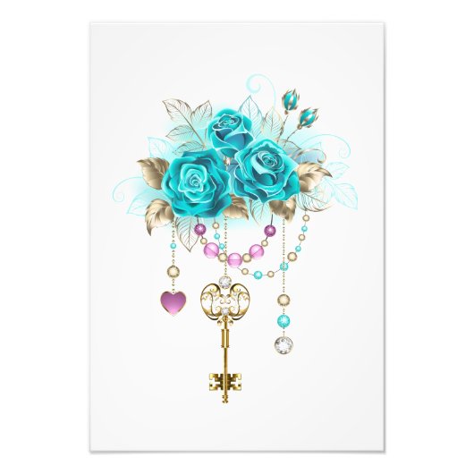 Turquoise-Rozen met Keys Foto Afdruk (Voorkant)