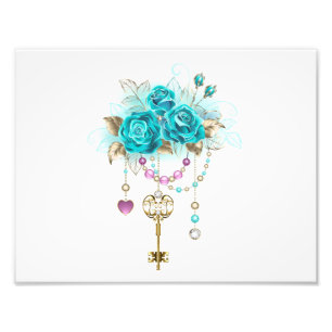 Turquoise-Rozen met Keys Foto Afdruk