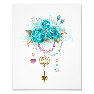 Turquoise-Rozen met Keys Foto Afdruk