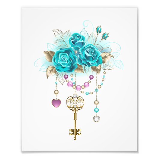 Turquoise-Rozen met Keys Foto Afdruk (Voorkant)