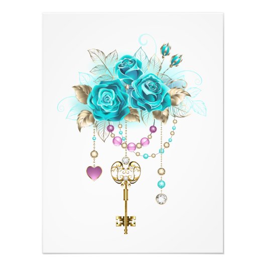 Turquoise-Rozen met Keys Foto Afdruk (Voorkant)