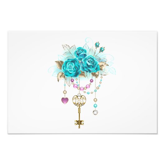 Turquoise-Rozen met Keys Foto Afdruk (Voorkant)