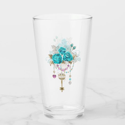 Turquoise-Rozen met Keys Glas (Achterkant)