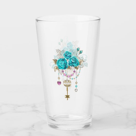 Turquoise-Rozen met Keys Glas (Voorkant)