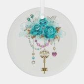Turquoise-Rozen met Keys Glas Ornament (Achterkant)