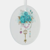 Turquoise-Rozen met Keys Glas Ornament (Voorkant Rechts)