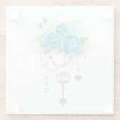 Turquoise-Rozen met Keys Glazen Onderzetter (Achterkant)