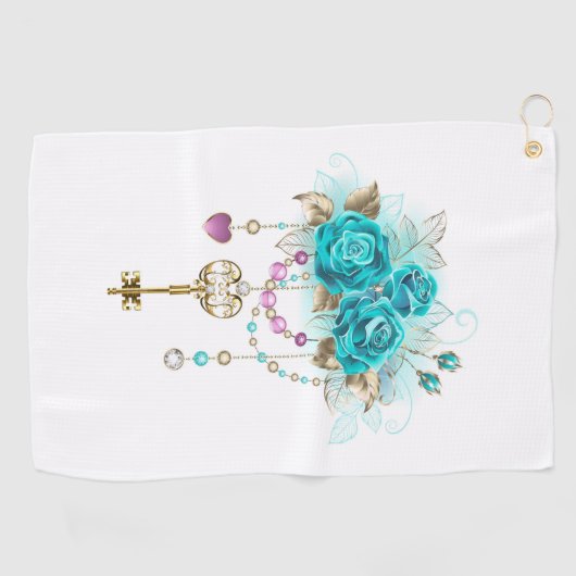 Turquoise-Rozen met Keys Golfhanddoek (Horizontaal)