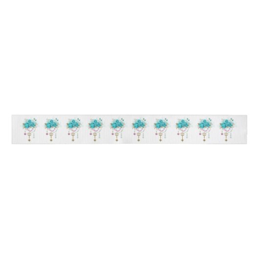 Turquoise-Rozen met Keys Grosgrain Lint (Voorkant)