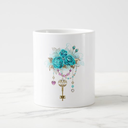 Turquoise-Rozen met Keys Grote Koffiekop (Voorkant)