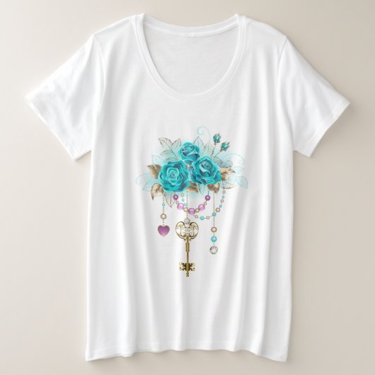 Turquoise-Rozen met Keys Grote Maat T-shirt (Design voorkant)