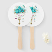 Turquoise-Rozen met Keys Handwaaier (Voorkant en achterkant)