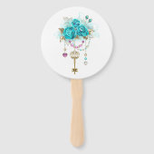 Turquoise-Rozen met Keys Handwaaier (Voorkant)