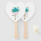 Turquoise-Rozen met Keys Handwaaier (Voorkant en achterkant)