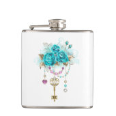 Turquoise-Rozen met Keys Heupfles (Voorkant)