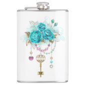 Turquoise-Rozen met Keys Heupfles (Voorkant)
