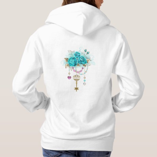 Turquoise-Rozen met Keys Hoodie (Achterkant)