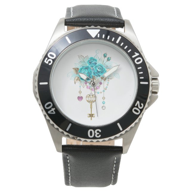 Turquoise-Rozen met Keys Horloge (Voorkant)