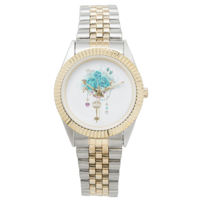 Turquoise-Rozen met Keys Horloge (Voorkant)