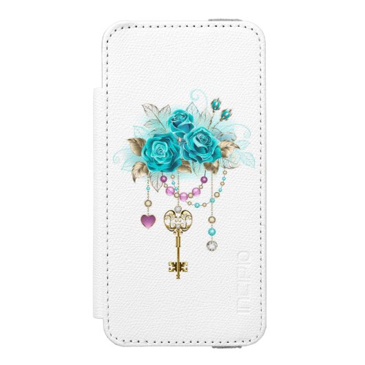 Turquoise-Rozen met Keys Incipio iPhone Portemonnee Hoesje (Voorkant Agenda)