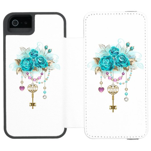 Turquoise-Rozen met Keys Incipio iPhone Portemonnee Hoesje (Agenda Open)
