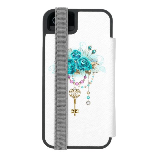 Turquoise-Rozen met Keys Incipio iPhone Portemonnee Hoesje (Agenda Achterkant)