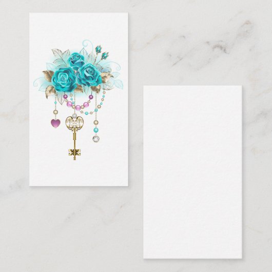 Turquoise-Rozen met Keys Informatiekaartje (Voorkant / Achterkant)