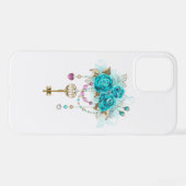 Turquoise-Rozen met Keys iPhone Hoesje (Achterkant horizontaal)