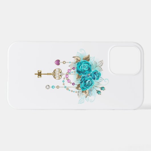 Turquoise-Rozen met Keys iPhone Hoesje (Achterkant horizontaal)