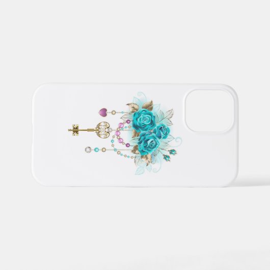 Turquoise-Rozen met Keys iPhone Hoesje (Achterkant horizontaal)