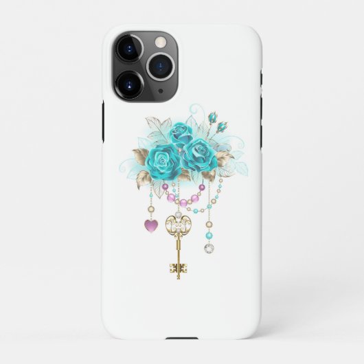Turquoise-Rozen met Keys iPhone Hoesje (Achterkant)