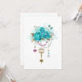 Turquoise-Rozen met Keys Kaart (Voorkant / Achterkant in situ)
