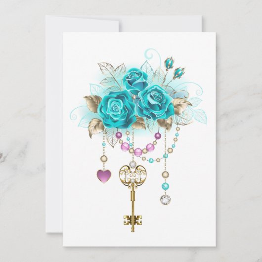 Turquoise-Rozen met Keys Kaart (Voorkant)