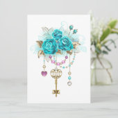 Turquoise-Rozen met Keys Kaart (Staand voorkant)