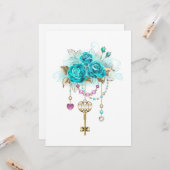 Turquoise-Rozen met Keys Kaart (Voorkant / Achterkant in situ)