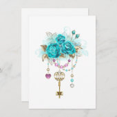 Turquoise-Rozen met Keys Kaart (Voorkant / Achterkant)