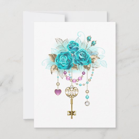 Turquoise-Rozen met Keys Kaart (Voorkant)