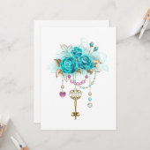 Turquoise-Rozen met Keys Kaart (Voorkant / Achterkant in situ)