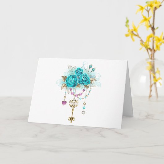 Turquoise-Rozen met Keys Kaart (Gele Bloem)
