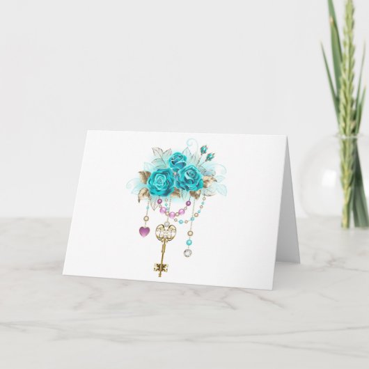 Turquoise-Rozen met Keys Kaart (Voorkant)
