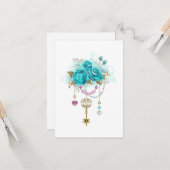 Turquoise-Rozen met Keys Kaart (Voorkant / Achterkant in situ)