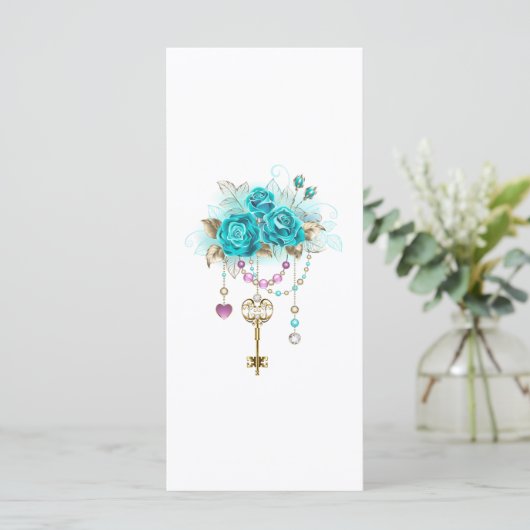 Turquoise-Rozen met Keys Kaart (Staand voorkant)
