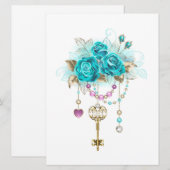 Turquoise-Rozen met Keys Kaart (Voorkant / Achterkant)