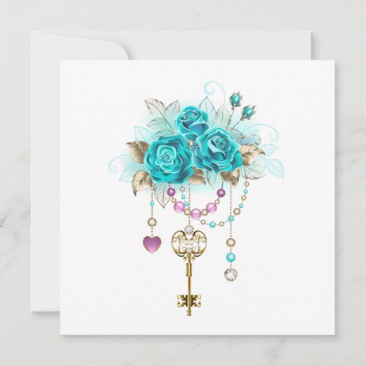Turquoise-Rozen met Keys Kaart (Voorkant)