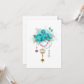 Turquoise-Rozen met Keys Kaart (Voorkant / Achterkant in situ)